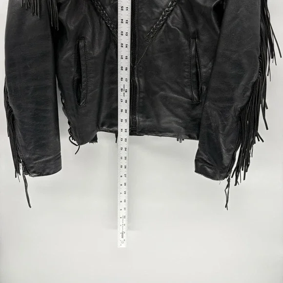 Vintage Western Genuine Leather Jacket Harley Davidson Patch Fringe Lace Women M - Picture 8 of 15